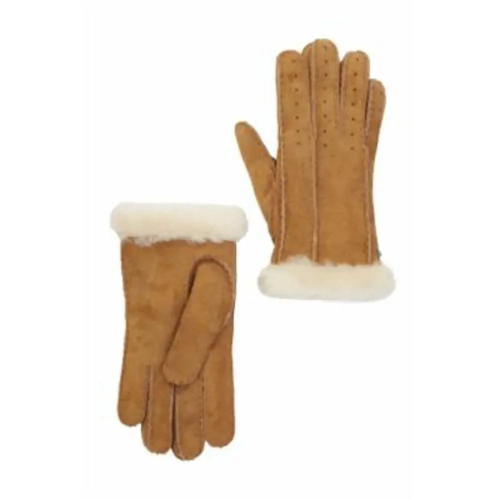 UGG Australia Women perforated Genuine Shearling Handmade Chestnut Glove Medium